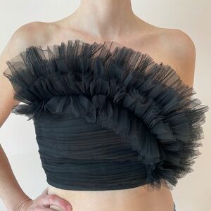 Anthropologie Ranna Gill Strapless Tulle Cropped Bustier Fashion Top Bla…